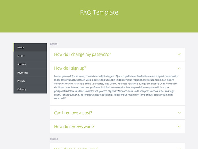 FAQ template – HTML