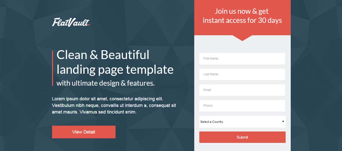 Flat Vault - Unbounce Landing Page Template