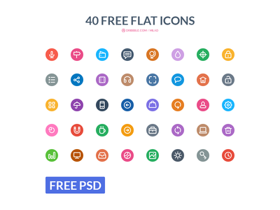 40 Colorful Circular Flat Icons PSD