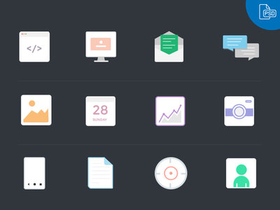 12 Nice Flat Icons Vector PSD