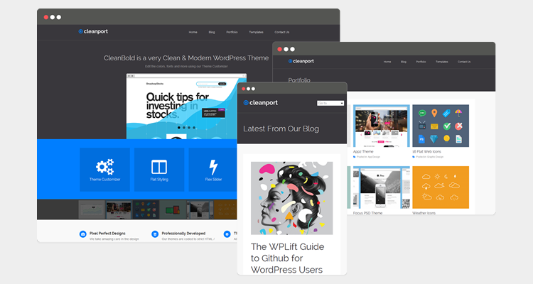 CleanPort, a flat styled WordPress portfolio and business theme