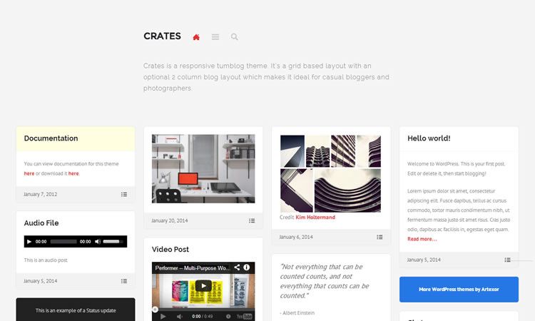 Tumblog-style new responsive free WordPress themes Crates