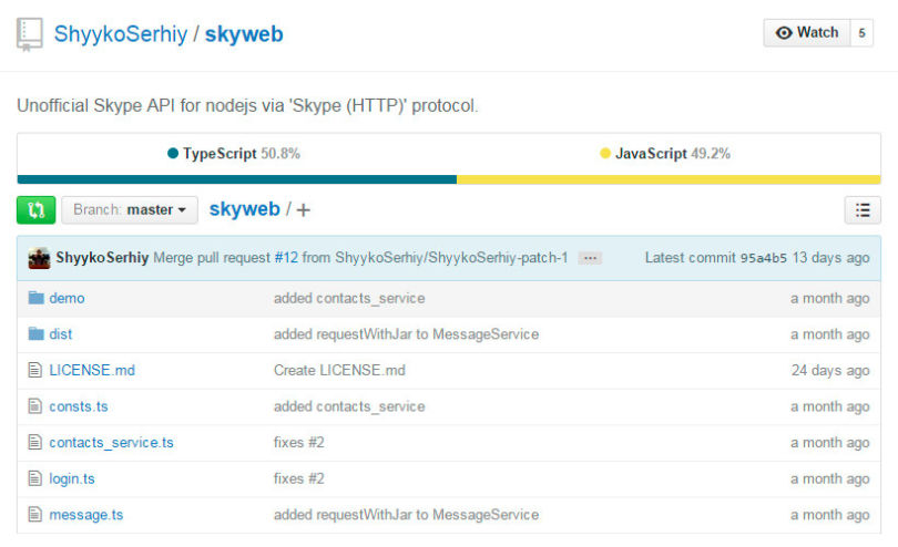 Skyweb: Unofficial Skype API for Node.js