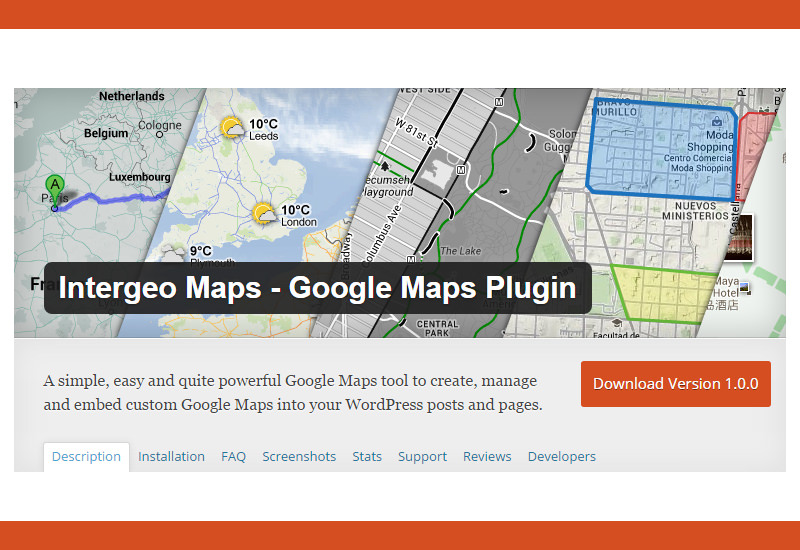 Google Map plugin WORDPRESS. INTERGEO shortcode. Map plugin