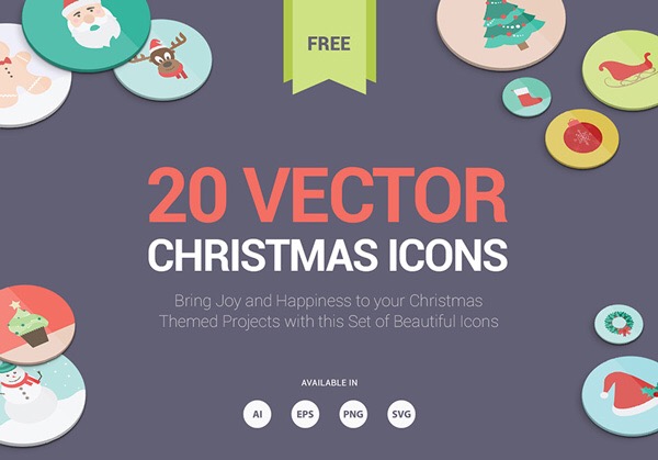 20 Free Christmas Icons Set (AI, EPS, SVG, PNG)