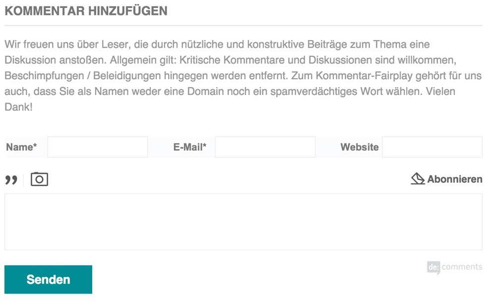Ein Standard-Kommentarformular