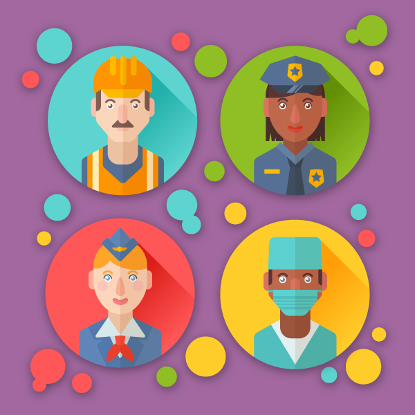 flat professions avatars icons with portraits of people of different occupations