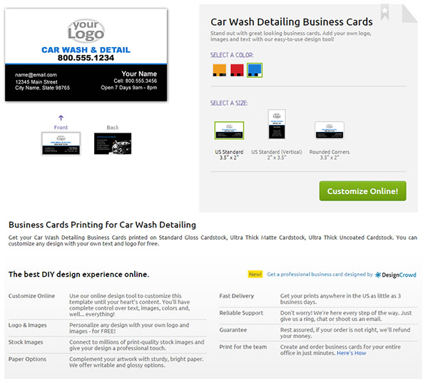 YouPrint – Business Card product page