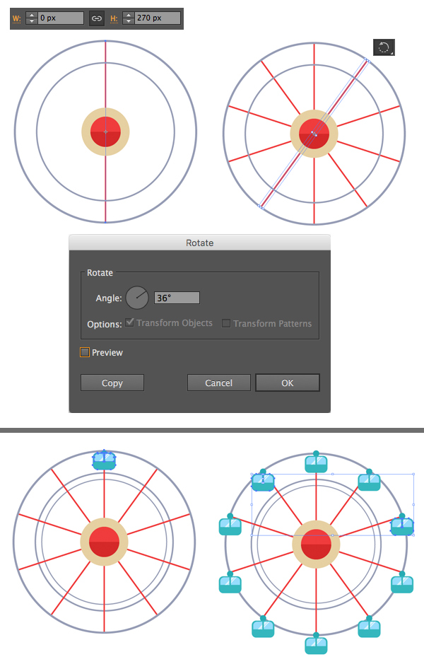 add spokes with line segment tool