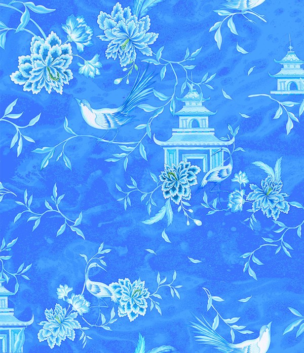 Tea House Chinoiserie style textile design