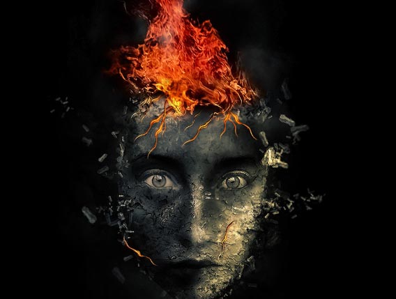 Create Surreal Human Face with Flame Hair and Disintegration Effect in Photoshop