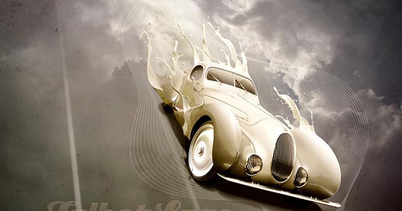 Luxury retro car poster with paint splashing effect