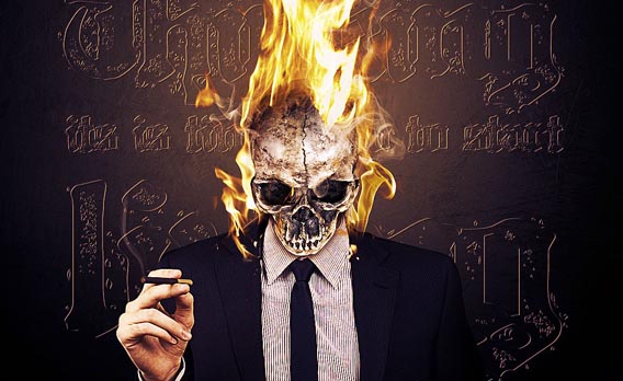 Make a Vivid Flaming Skull Conceptual Composition