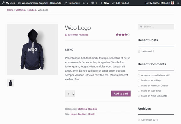 WooCommerce product page - product attributes with product short description in list