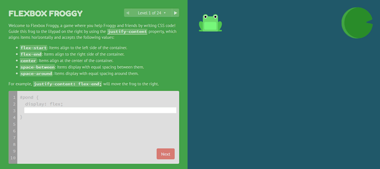 Flexbox Froggy learn game