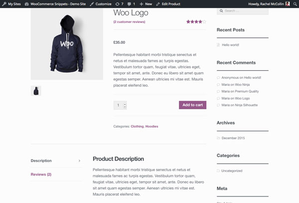 WooCommerce product page - product attributes tab removed
