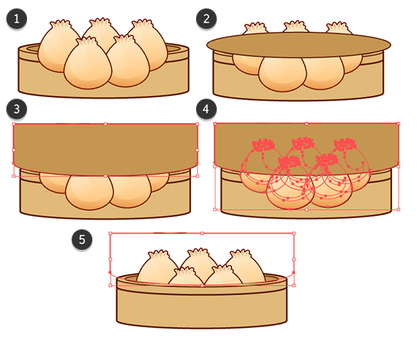 Create a clipping mask to fit the steamed buns into the steamer design