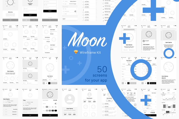 Freebie Moon Wireframe Kit Sketch