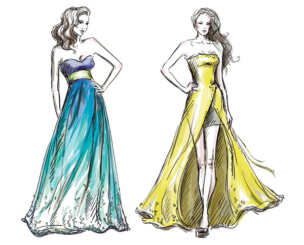 Fashion Illustration Long Dress Catwalk