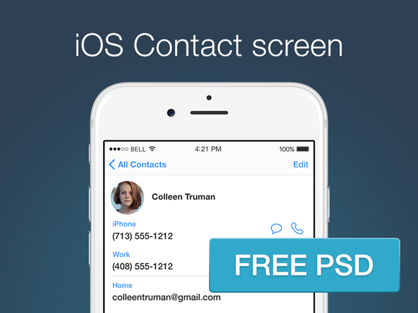 Free PSD iOS Contact Screen Mockup