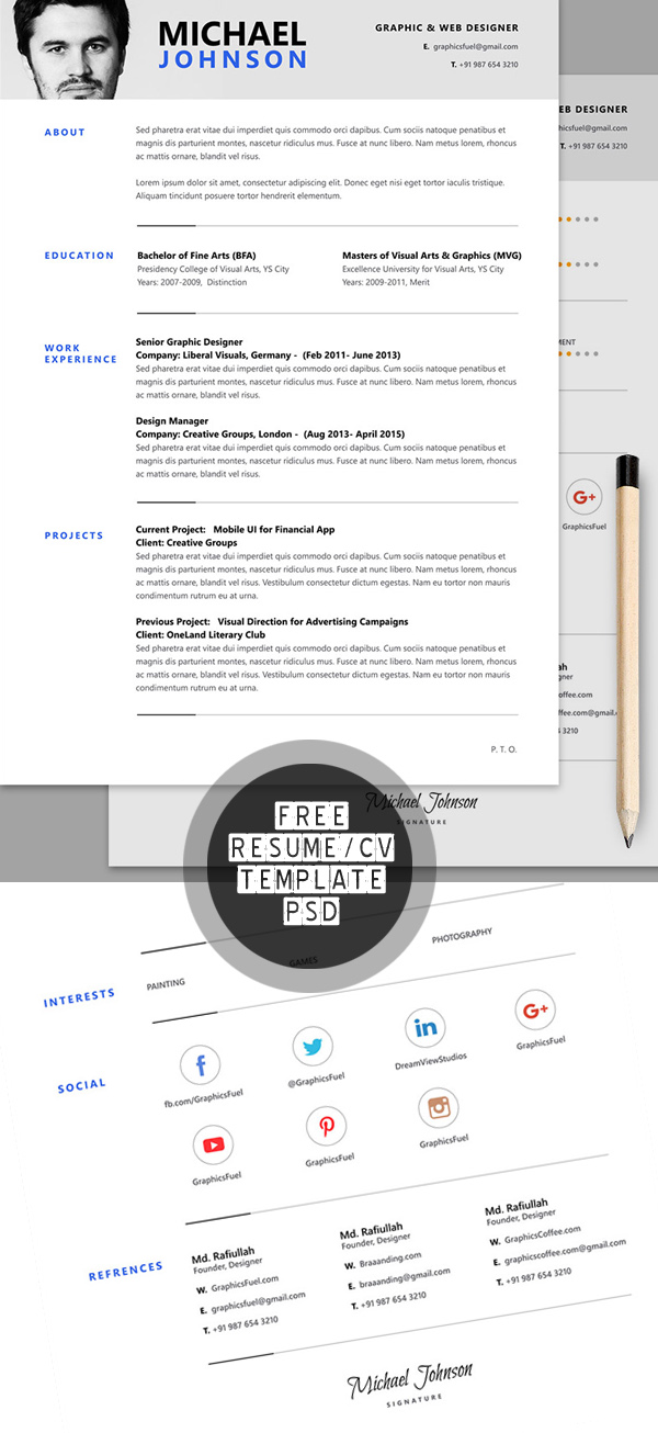 Free Resume / CV PSD Template