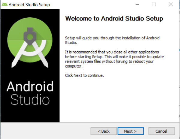 Windows Android Studio Welcome Screen