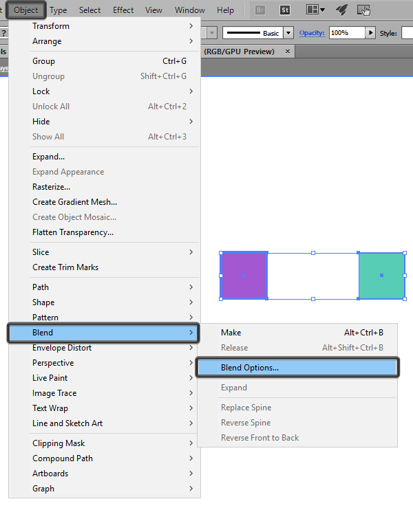 locating the blend options