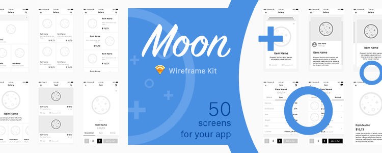 Moon Wireframe Kit 50 Screens Sketch