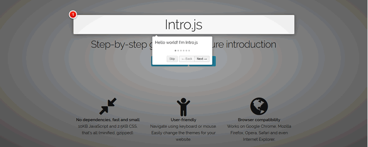 Intro.js Step-by-step guide and feature introduction for your website