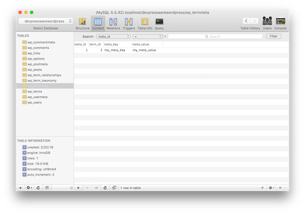 Metadata in the term table