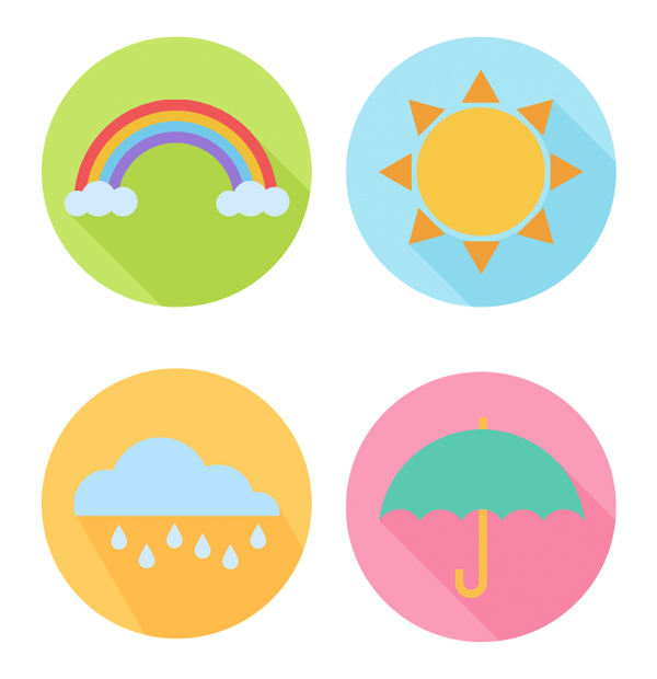 clean flat set of April weather icons is ready