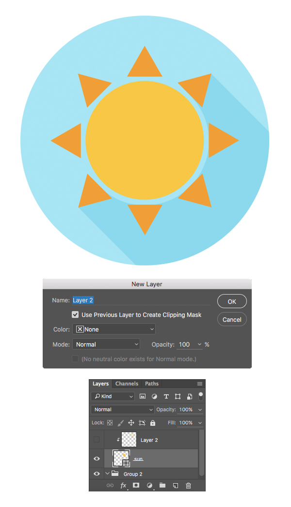 add a linked layer to the sun base layer