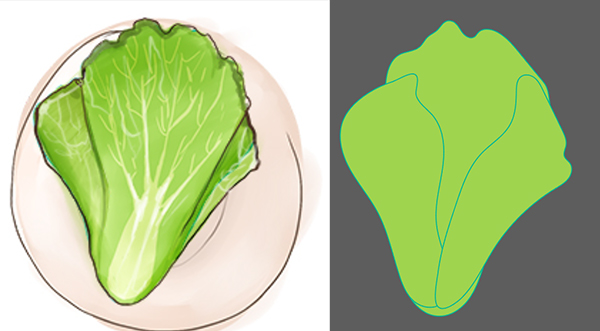 Draw your romaine lettuce base