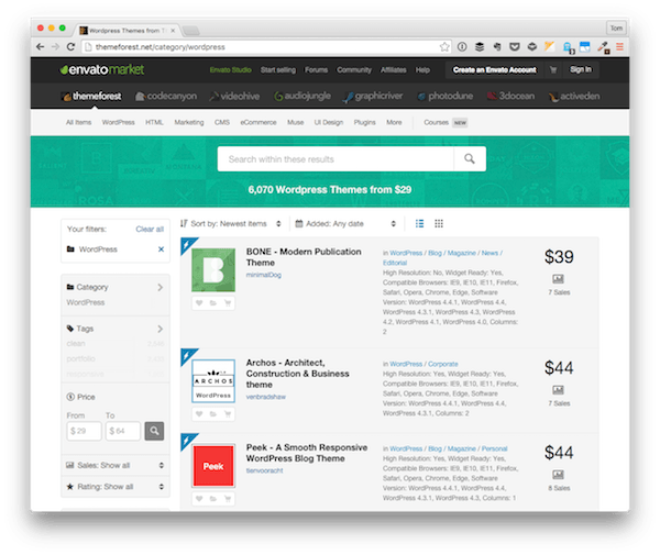 Themeforest for WordPress Themes in the Envato Market