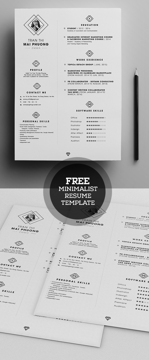 Free Minimalist Resume Template PSD