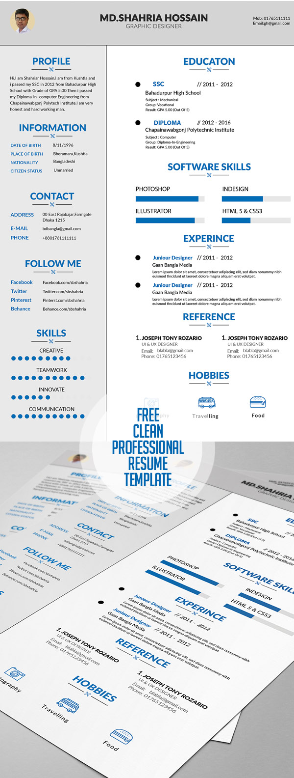 Free Clean Proffesional Resume Design