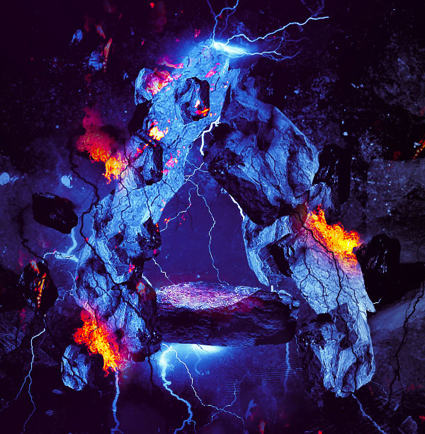 Create Rock Text Surrounded By Fire And Lightning In Photoshop