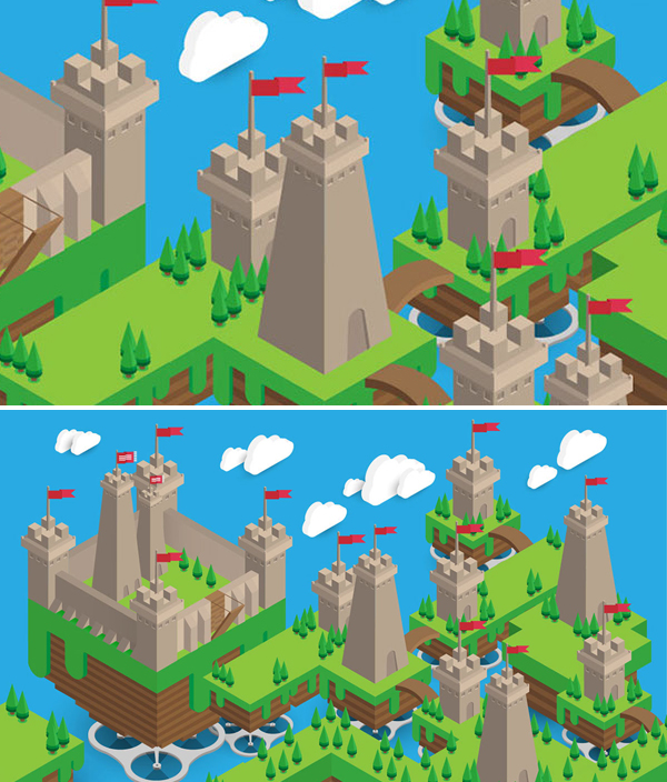 How to Create Isometric Floating Castle Scene Vector Patter in Illustrator