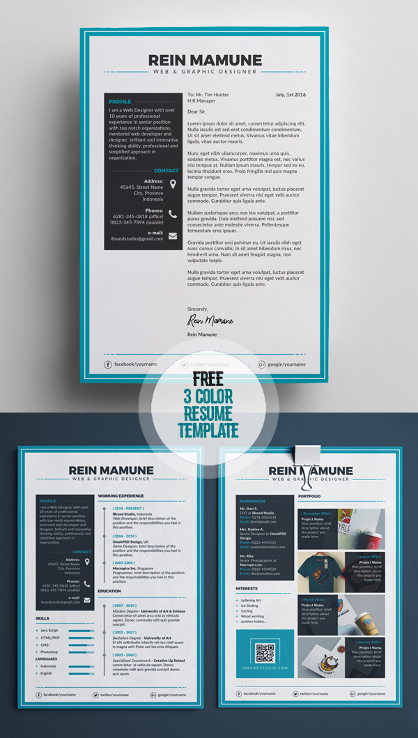 Free Minimal Resume Template (3 Colors)