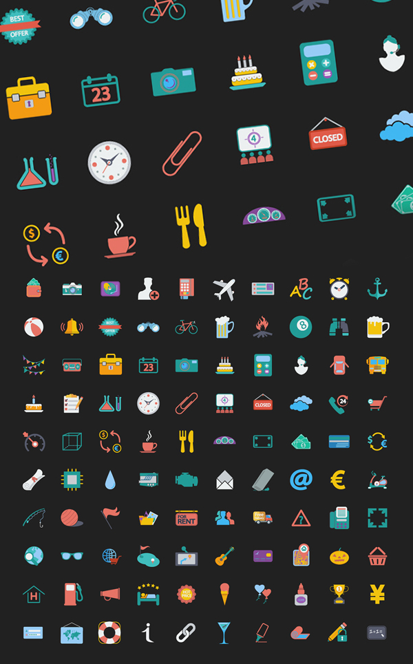 100 Free Colorful Web Design Icons