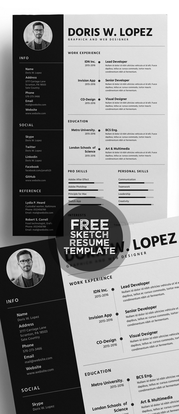 Free Sketch Resume Template for Designer & Developers