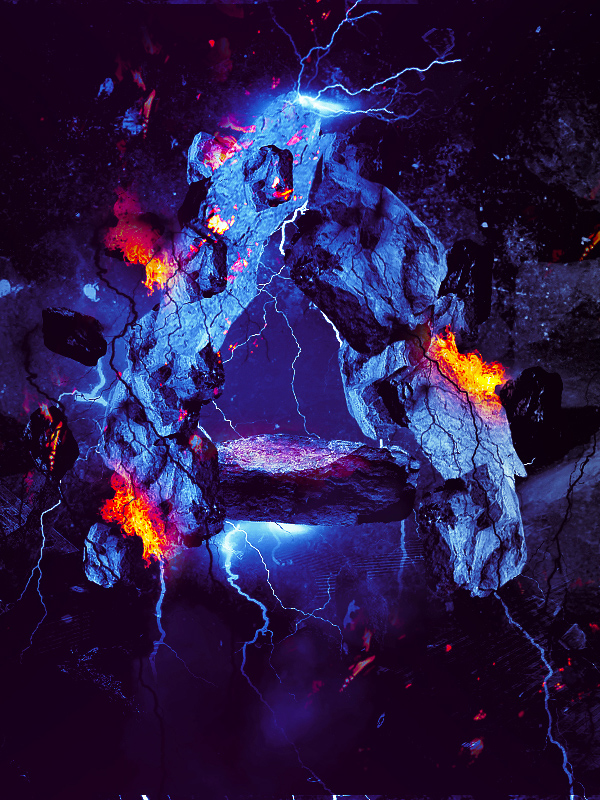 Create Rock Text Surrounded By Fire And Lightning In Photoshop