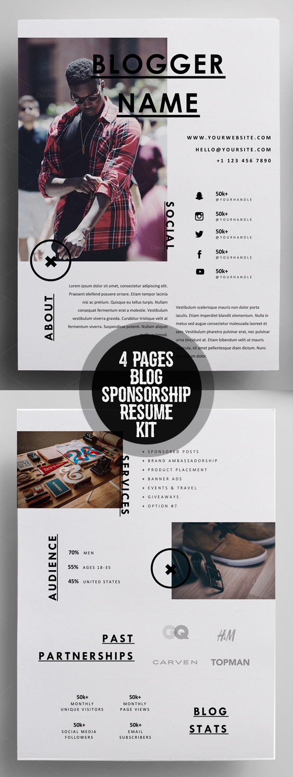Creative 4 Pages Blog Sponsorship Kit Resume Template