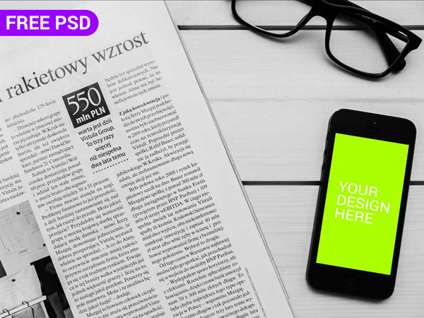 Free PSD iPhone With NewsPaper Mockup