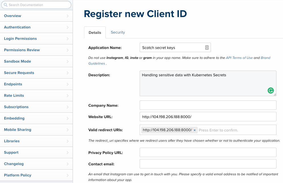 Client ID registration
