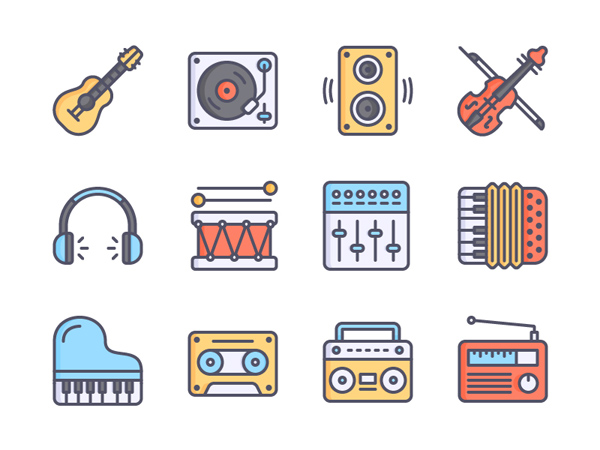 Free Music Icons Color Set (12 Icons)