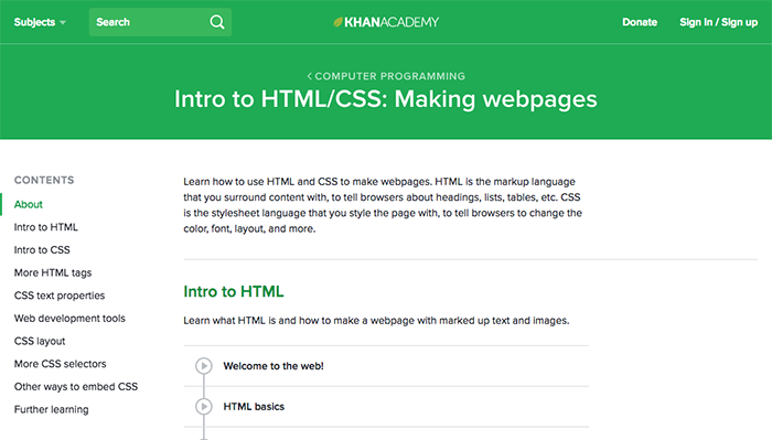 learn web development khan academy html css