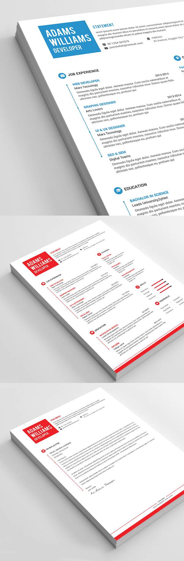 Free Simple Resume Template with Cover Letter PSD