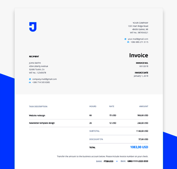 Free Invoice Template for Design Services