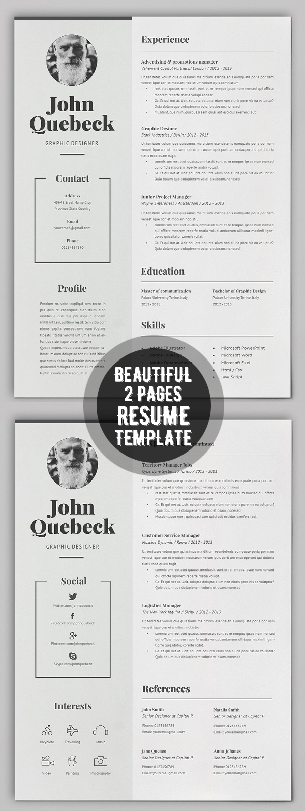 Beautiful 2 Pages Resume + Cover Letter Template